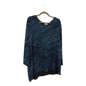 Catherines Blue Striped Asymmetrical Boho Tunic Top 1X Flowy Draped Plus Size